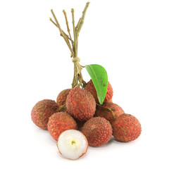 Fresh lychees on white