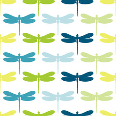 Seamless Pattern Blue/Green Mix Dragonflies