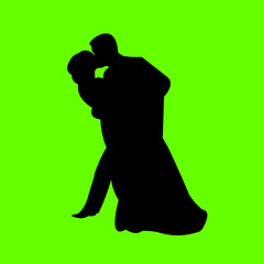 Wedding couple, groom and bride in green background silhouette