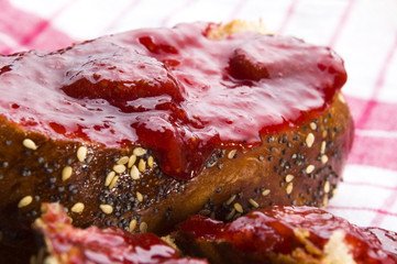 Sweet bread ( challah ) with strawberry jam