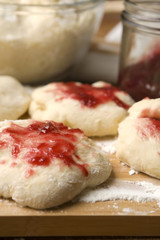 Sweet doughnuts with rose marmelade