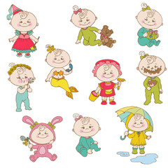 Baby Girl Cute Doodles - for design and scrapbook - in vector