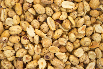 Layer of salt and pepper peanuts