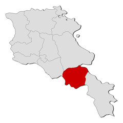 Map of Armenia, Vayots Dzor highlighted
