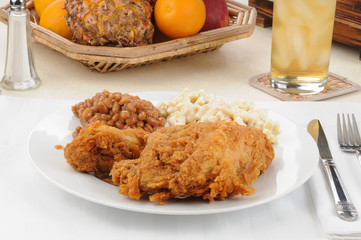 Fried chicken with baked beans