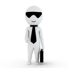 3d human business man with briefcase in white background