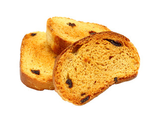 group of sweet tasty rusks with raisins isolated on white backgr