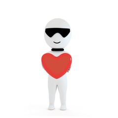 3d human holding love heart in hands