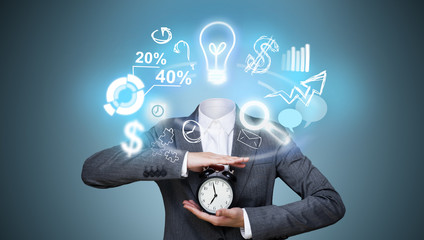 Conceptual image of business woman without head and daily routin