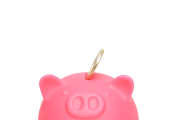 ピンク色の豚の貯金箱