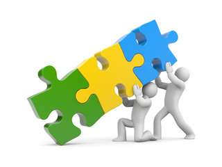 Obraz premium 3d people with stack of puzzle