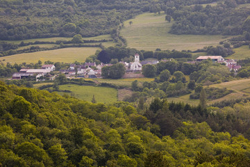 Fototapeta na wymiar Looking over the Burgundy countryside to the village of Mavilly 
