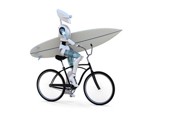 Robot on a Bicycle with Surfboard
