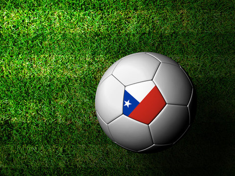 Chile Flag Pattern 3d rendering of a soccer ball in green grass