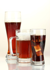 refreshments - beer, cola and kvass isolated on white