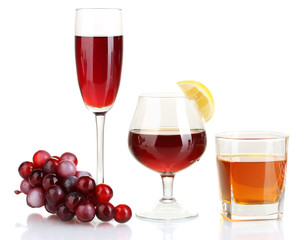 a variety of alcoholic drinks isolated on white