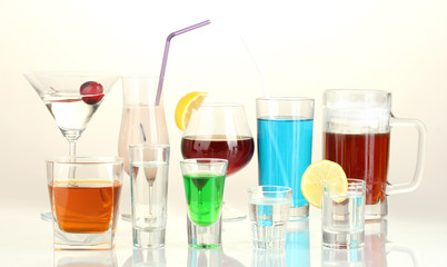 a variety of alcoholic drinks isolated on white