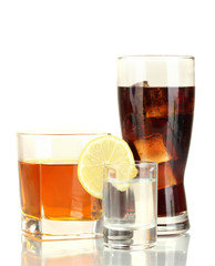 a variety of alcoholic drinks isolated on white
