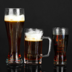 refreshments - beer, cola and kvass isolated on black