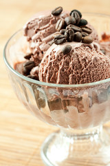 Fototapeta na wymiar Chocolate ice cream with coffee beans