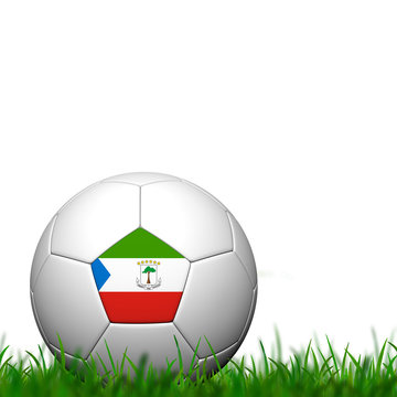 3D Soccer balll Equatorial Guinea Flag Patter on green grass ove