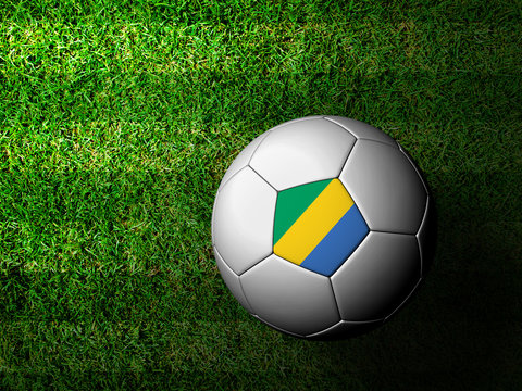 Gabon Flag Pattern 3d rendering of a soccer ball in green grass