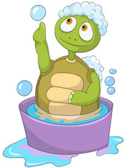 Funny Turtle. Baby Washing