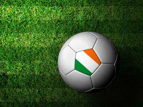 Ireland Flag Pattern 3d rendering of a soccer ball in green gras