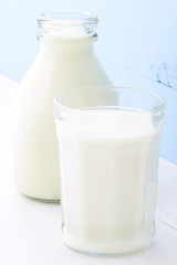 Milk Bottle and glass of milk.