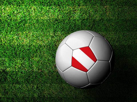 Peru Flag Pattern 3d rendering of a soccer ball in green grass