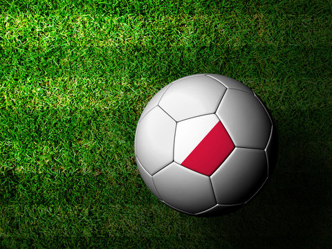 Poland Flag Pattern 3d rendering of a soccer ball in green grass
