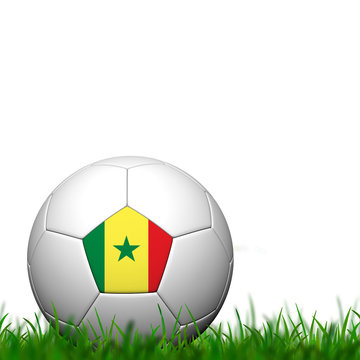 3D Soccer balll Senegal Flag Patter on green grass over white ba