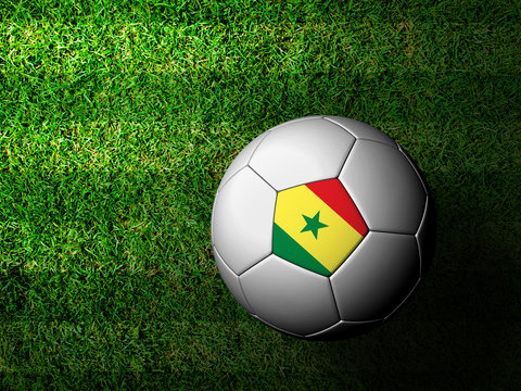 Senenal Flag Pattern 3d rendering of a soccer ball in green gras