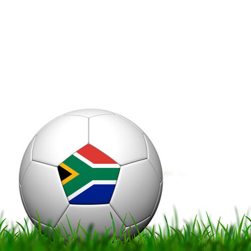 3D Soccer balll South Africa Flag Patter on green grass over whi