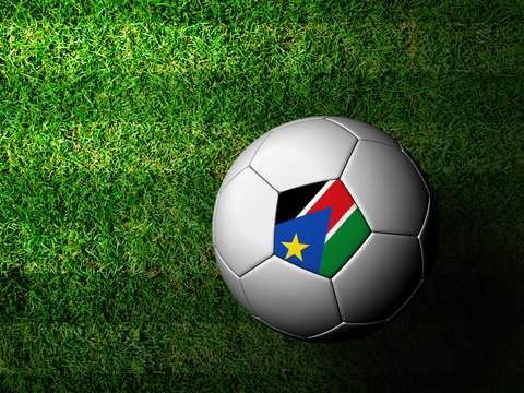 Sudan Flag Pattern 3d rendering of a soccer ball in green grass