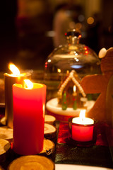 Church candles in red and yellow  for christmas