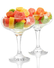 colorful jelly candies in  in cocktail glasses isolated