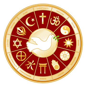 World Religions Mandala, Dove of Peace, Labels