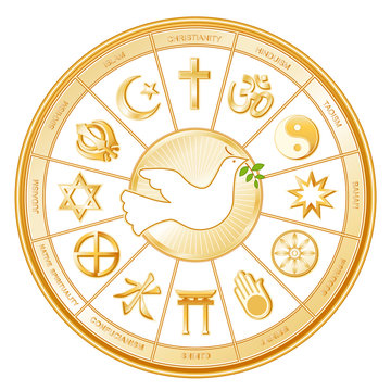 World Religions Mandala, Dove of Peace, Labels