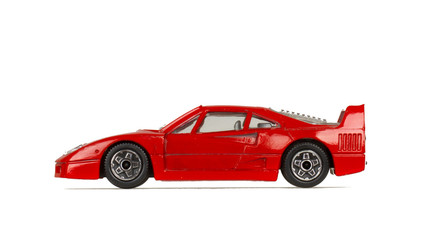 One toy cars, red sportscar, isolated on white