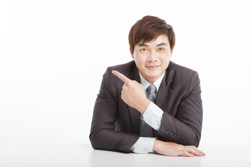 asian young businessman pointing