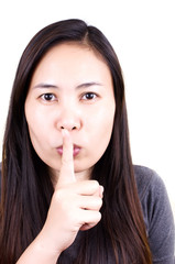 Naklejka premium Woman stop talk with finger.