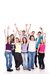 Obraz premium Young joyful teens standing on white background