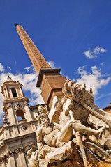 Fototapeta na wymiar Rzym, Piazza Navona i Fontanna Czterech Rzek