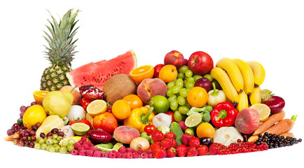 Huge group of fresh vegetables and fruits