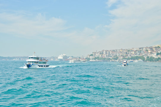 Cruise ferry sails to Asia in Bosporus