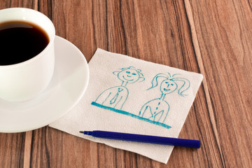 Picture of men and women on a napkin