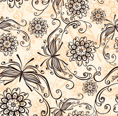 Vintage seamless background with butterflies