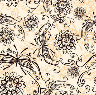 Vintage seamless background with butterflies