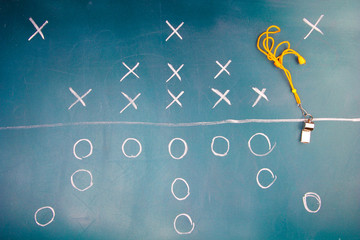 American football plan on blackboard
